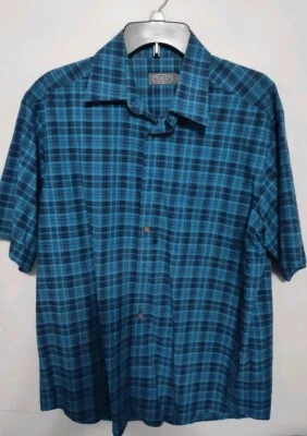Talbots Men's SS Dark Blue Plaid Button Up Shirt Sz M - Image 1 of 3