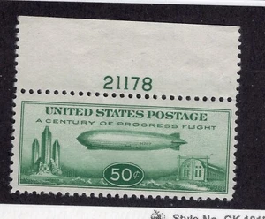 1933 50 cent Century of Progress Airmail stamp, Scott #C18, Plate Single Mint NH - Picture 1 of 2
