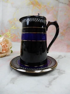Vintage Ceramic Syrup Pitcher with Metal Lid and Underplate - Picture 1 of 10