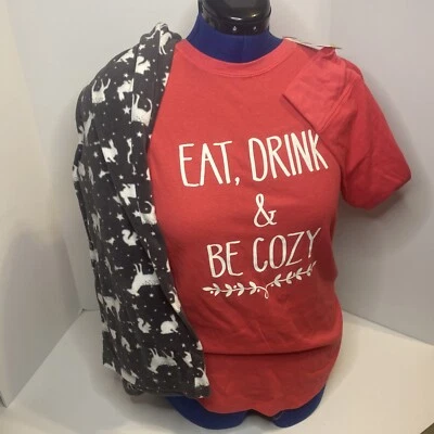 Sonoma L Winter Pajama Set Long Sleeve & Long Pants Red Grey Animal Pattern - Image 1 of 4