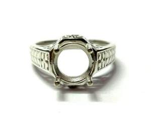 925 Sterling Silver 8 mm Round Semi Mount Ring Setting Vintage Semi Mount Ring - Picture 1 of 8