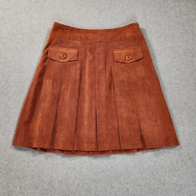 Falda plisada de pana Chelsea & Theodore para mujer talla 6 marrón bolsillos línea A Foto 1 de 4