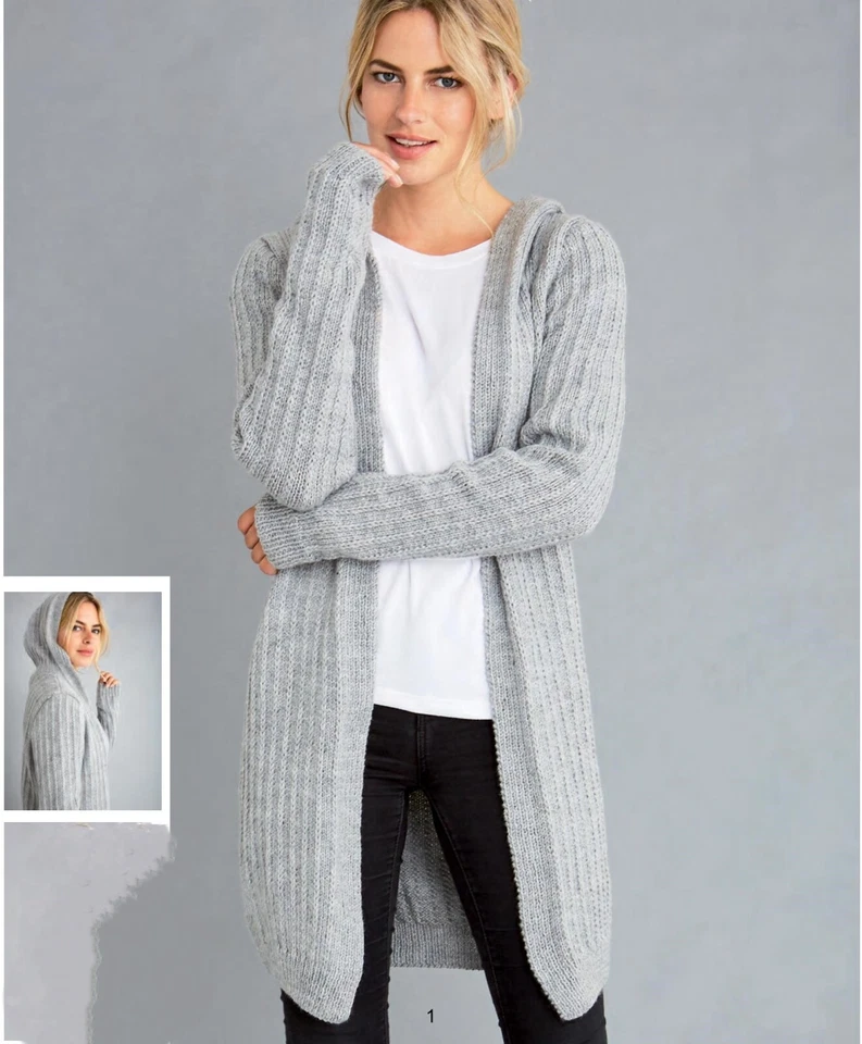 Knitting Pattern copy Ladies Designer Long hooded  slouchy cardigan 32-50"  659J - Image 1 of 4