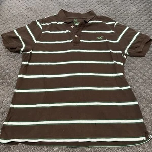Hollister Surf Shop Men’s X-Large XL Polo White Brown Green Stripes Short Sleeve - Picture 1 of 6