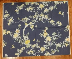 Vtg 1975 GP&J Baker Mountain Peony Floral Bird Cotton BLUE Fabric 44x54 England - Picture 1 of 7