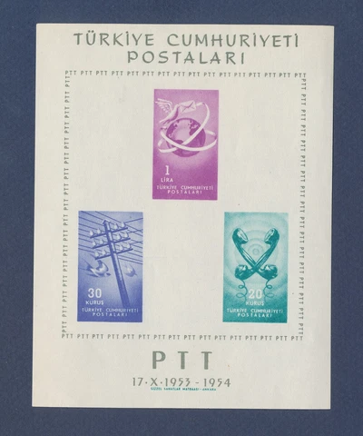 TURKEY - Scott 1137   - VF MNH S/S - telephone, telegraph - 1954 Cover