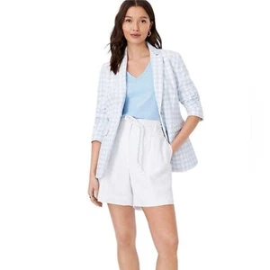 Ann Taylor The Greenwich Blazer In Plaid White Blue Womens Size 12 New With Tags - Picture 1 of 16