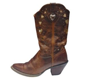 Durango Brown Leather Heart Cutout Western Cowgirl Boots Women's Size 7