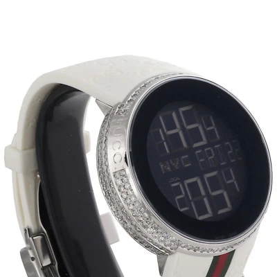 Reloj Gucci Diamante Blanco Hombre Carcasa Completa Ya114214 5 Filas Personalizado Digital 3.5 CT. Foto 1 de 4