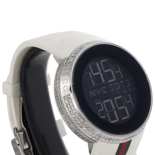 Orologio Gucci Diamante Bianco Da Uomo Cassa Completa Ya114214 5 Righe Personalizzato Digitale 3 5 CT.