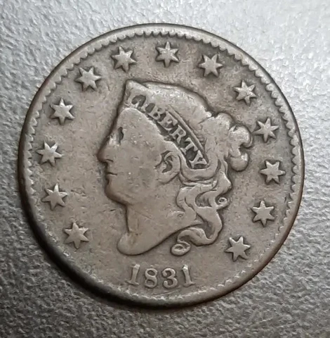 1831 US CORONET HEAD LARGE CENT 1c WORN DATE SPACEFILLER 192 YEARS OLD BRONZE Cover
