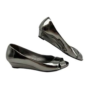 Cole Haan Silver Peep Toe Wedges | Size 7 - Picture 1 of 9