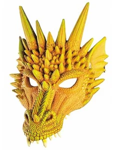 Yellow Dragon Mask Mythical Creature Fancy Dress Halloween Costume Accessory - Picture 1 of 1