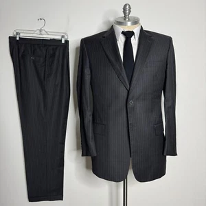 Jos A Bank Gold Signature Suit 43L 36W Mens Gray Stripe Wool - Picture 1 of 15
