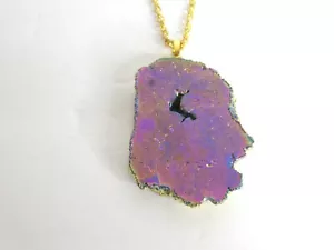 Collar Cristal Aura Titanio Púrpura - Colgante Reversible - Piedras Preciosas Cuarzo - Imagen 1 de 4