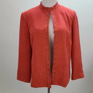 Alfred Dunner Open Cardigan Jacket Women 12 Long Sleeve Hook Eye Lined Studded - Picture 1 of 12