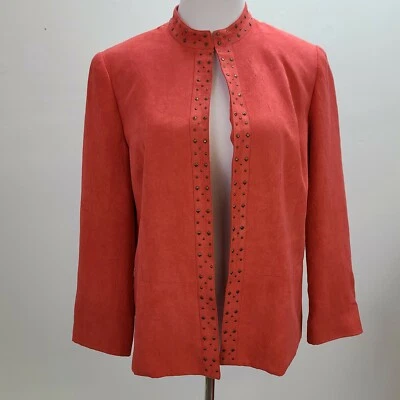 Jaqueta cardigã Alfred Dunner aberta feminina 12 manga longa gancho forrado de olhos cravejado - Imagem 1 de 4