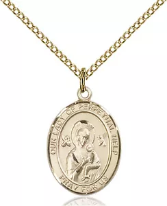 Collana con ciondolo medaglia Vergine Maria perpetuo aiuto riempito in oro 14 carati - Foto 1 di 1