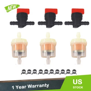 New High Quality 3Kit 1/4" In Line Fuel Gas Filter Shut Cut Off Valve Clamp - Picture 1 of 4