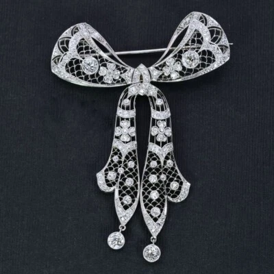 6.20CT Round Cut White Sapphire Filigree Bow Design Bridal Wedding Brooch Pin - Image 1 of 4