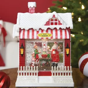 Weihnachten LED Glitzer Spinner Nikolaus Bäckerei rot beleuchtet Schneekugel Deko Süßigkeiten - Bild 1 von 6