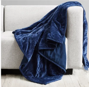 Boho Luxe, 60" x 70" Reversible Velvet Throw Blanket Blue - Picture 1 of 3