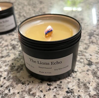 Vela de cera de soja orgánica vegana vertida a mano 8 oz (viaje) LIONS ECHO Foto 1 de 4