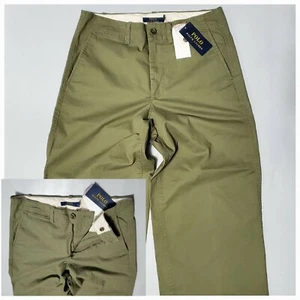 $98 POLO RALPH LAUREN ZIP-FLY COTONE RITAGLIATO GAMBA LARGA DONNA CHINO PANTALONI OLIVA - Foto 1 di 8