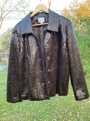 Женская куртка Erin London XL коричневая искусственная змеиная кожа / текстурированная крокодилом - Изображение 1 из 4