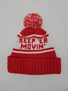 Keep Er Movin Knit Stocking Hat Beanie Red White Charlie Berens Manitowoc Minute - Picture 1 of 2