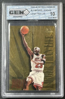 MICHAEL JORDAN GEM 10 1995-96 SKYBOX PREMIUM #L1 LARGER THAN LIFE BULLS - Image 1 of 2
