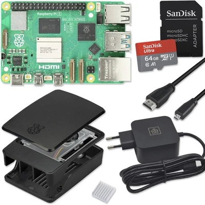 Raspberry Pi 5 8GB Starter-Kit | Netzteil 45W | Gehäuse | 64GB Edition |Schwarz - Bild 1 von 4
