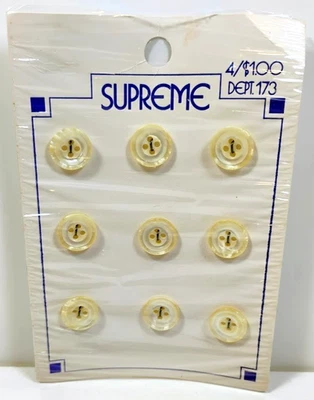 Vintage Ivory Buttons x 9 Pieces Supreme Brand 4-hole 5/8" Original Card B65 - Image 1 of 4