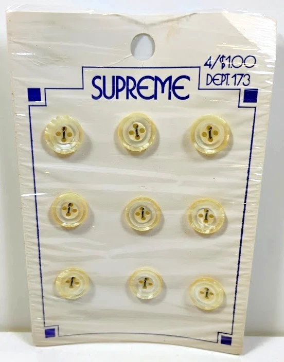 Vintage Ivory Buttons x 9 Pieces Supreme Brand 4-hole 5/8" Original Card B65 - Image 1 of 4