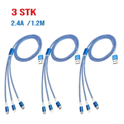 3 pcsLadekabel 3in1 Multi Schnell USB Typ-C Micro IOS Handy für Samsung iPhone - Bild 1 von 4