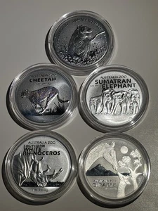 Australien Zoo 2020- 2024 1 Oz 999 Tiger Gepard Elefant Nashorn Giraffe Stgl - Bild 1 von 7