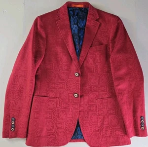 Tallia Red Linen Blend Blazer Men 36S Paisley Sport Coat Holiday Dinner Jacket - Picture 1 of 14