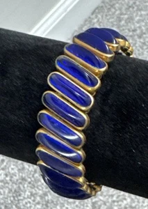D.F.B. Co. Carmen signiertes Gold gefüllt blaue Emaille Akzente Erweiterung Vintage Armband - Bild 1 von 11