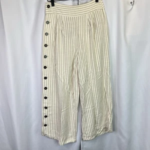 Anthropologie Pantalone gamba larga plissettato righe bottoni laterali donna taglia 0 - Foto 1 di 14