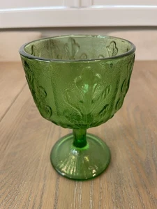 Jarrón jardinera copas de vidrio verde aguacate 1975 hoja de roble en relieve texturizado FTD - Imagen 1 de 5