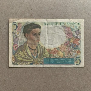 Banque de France 5 Francs Banknote 1943 Weltgeld Europa Katalonien Währung - Bild 1 von 3