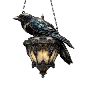 Gothic Crow Halloween on Lantern Ornament 2D Acrylic Crow Lamp Decorations - Picture 1 of 14