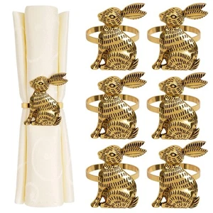 Easter Bunny Napkin Rings Set of 6 Gold Metal Rabbit Napkin Ring Holders for ... - Picture 1 of 7