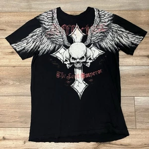 T-shirt nera Y2K Affliction Signature Series Fedor Emelianenko AOP taglia XL teschio - Foto 1 di 8
