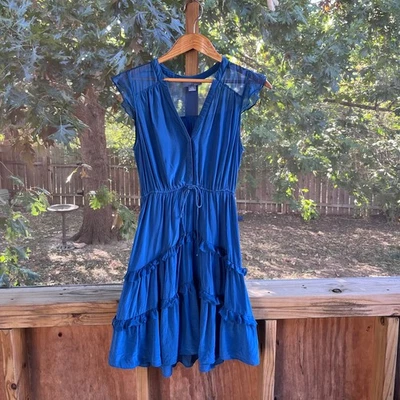 Mini vestido para mujer Anthropologie Lil' azul 100 % seda con volantes talla 4 Foto 1 de 4