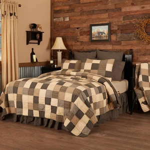 Primitive Queen Quilt Black Patchwork Kettle Grove Bedroom Decor VHC Brands - Picture 1 of 5