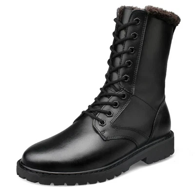 Men Genuine Leather High Top Shoes Lace Up Puncture Resistant Cotton Ankle Boots - Image 1 of 4