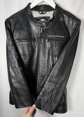 Chaqueta corta Harley Davidson de cuero suave manga ligera bordada para mujer XL Foto 1 de 4