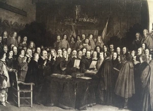 Peace of Münster Print c1901 – Gerard Terburg Antique Sepia Treaty Scene Dutch - Picture 1 of 6
