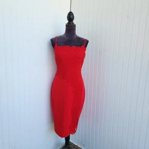 Vestido ceñido al cuerpo de encaje rojo Express para mujer elegante vestido de fiesta de cóctel elástico M - Imagen 1 de 13